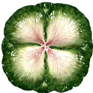 Fitz & Floyd Majolica Green Cabbage Divided Large 12.5" Serving Platter-Chip